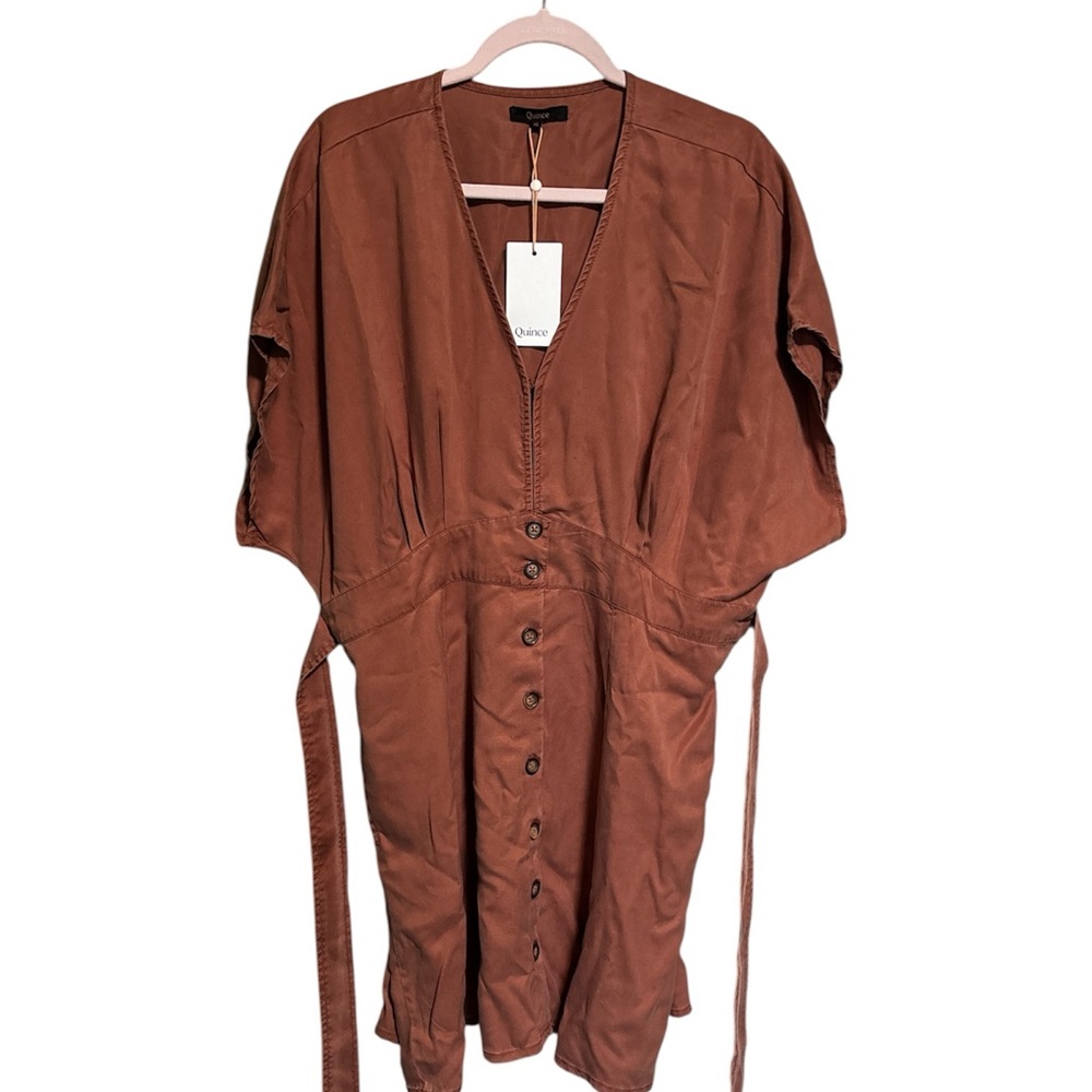 NWT Quince Vintage tencel button front dress terracotta XL - Picture 5 of 16